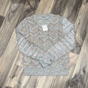 Free People pullover sweater. Light blue with yellow chevron pattern